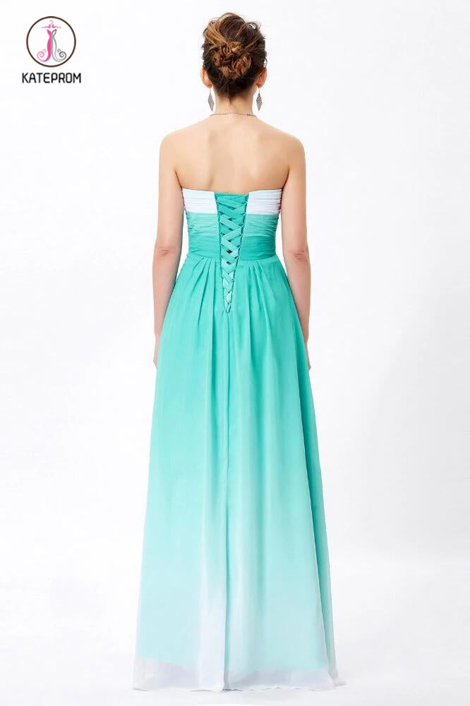 A-line Sweetheart Sleeveless Chiffon Ombre Bridesmaid Dress,Long Prom Gowns KPB0088