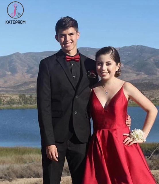 A-Line Spaghetti Straps V-Neck Burgundy Short Homecoming Dress,V-neck Short Prom Dress KPH0159