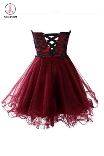 Strapless Burgundy Homecoming Dress,Cute Homecoming Gown,Short Prom Dress,Mini Dress KPH0155