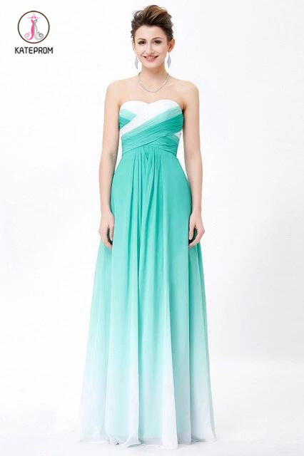 A-line Sweetheart Sleeveless Chiffon Ombre Bridesmaid Dress,Long Prom Gowns KPB0088