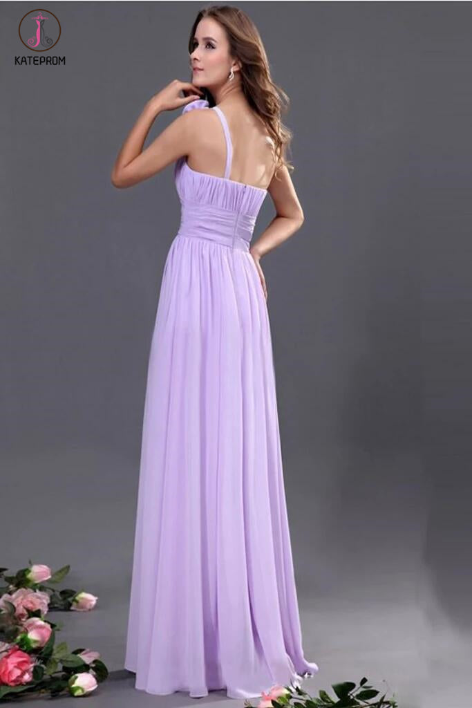 Lilac One Shoulder Chiffon Empire Long Prom Dresses KPP0059