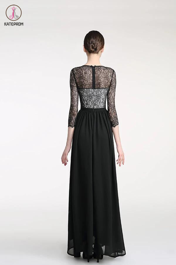 Long Sleeves Black Lace Cap Sleeves Prom Party Dresses KPH0014