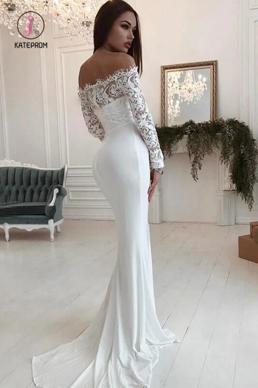Mermaid Wedding Dress Long Sleeves Off the Shoulder Bridal Dress with Lace KPW0296