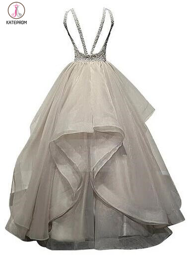 Charming A-Line Organza Sleeveless Prom Dress Evening Dress with Beading KPP0071