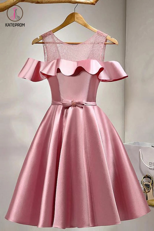Dusty Rose Homecoming Dresses ,Short Prom Dresses,Satin Cocktail Dress,Short Party Dress KPH0148