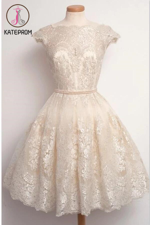 Short Sleeve Lace Prom Dress Homecoming Dress KPH0055