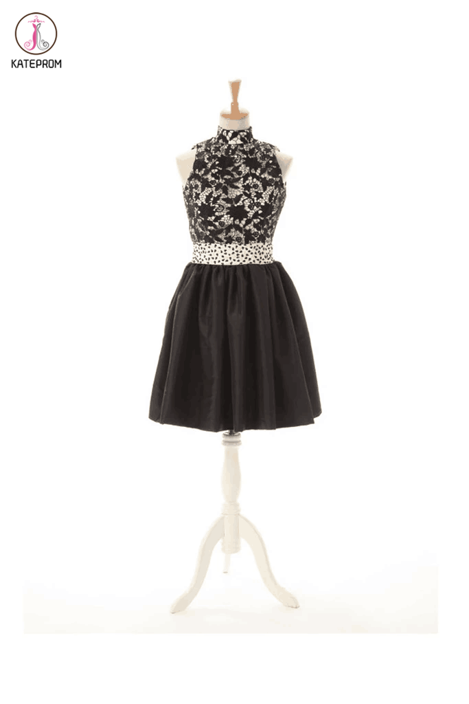 Open Back Black Lace Homecoming Cocktail Dress Prom KPH0018