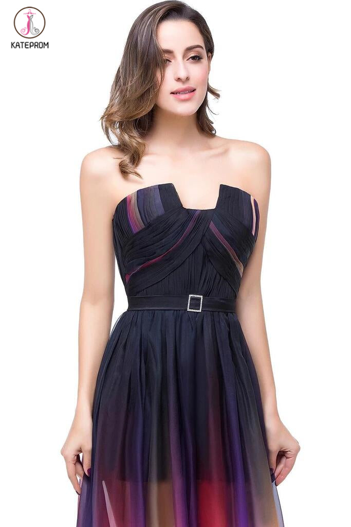 A-line Ombre Notched Backless Long Gradient Chiffon Modest Prom Dresses KPP0027