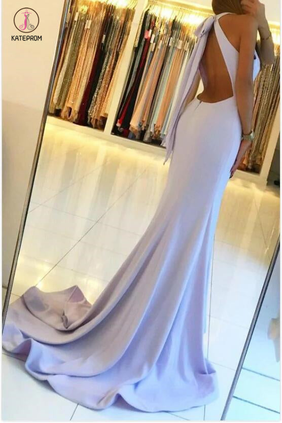 Mermaid Jewel Backless Sleeveless Split Long Prom Dress With Bowknot Keyhole KPP0358
