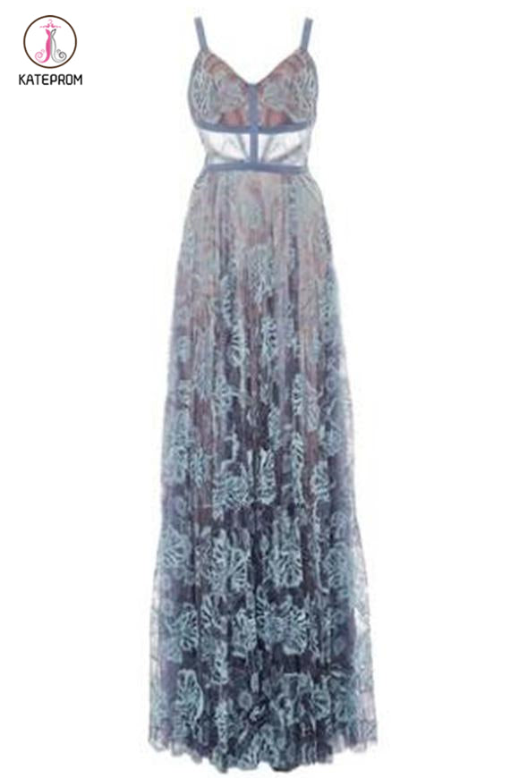 Sexy Straps V Neck Sleeveless Long Prom Dress,Lace Floor Length Evening Dress KPP0446