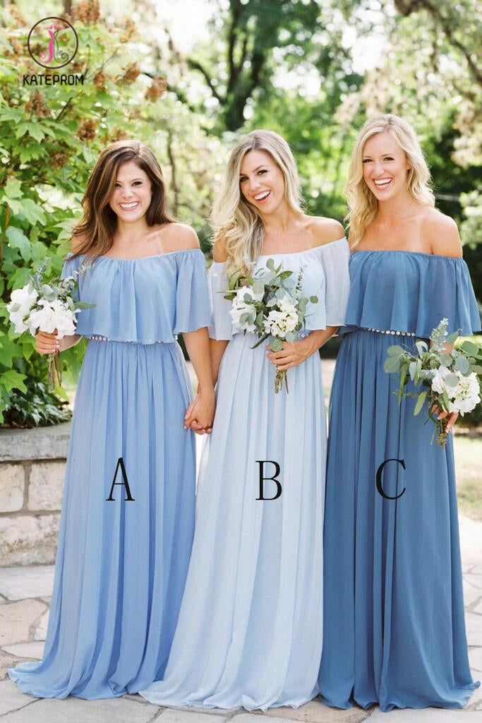 Floor Length Off-the-shoulder Chiffon Bridesmaid Dress,Sexy Bridesmaid Dresses KPB0106