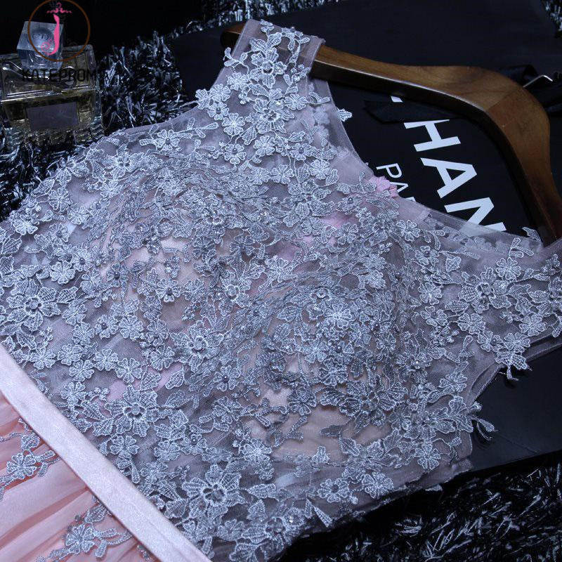 A Line Sleeveless Chiffon Long Appliqued Prom Dress, Pink Formal Dresses KPP0519