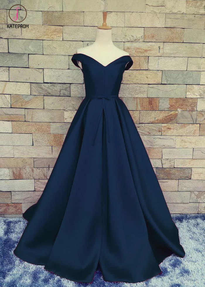 Charming A Line Satin Off-the-Shoulder Prom Dress With Belt KPP0134