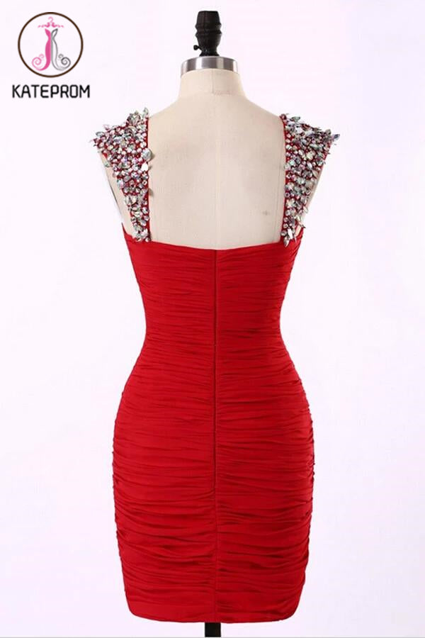 Straps Short Chiffon Red Prom Dresses Homecoming Dress KPH0087