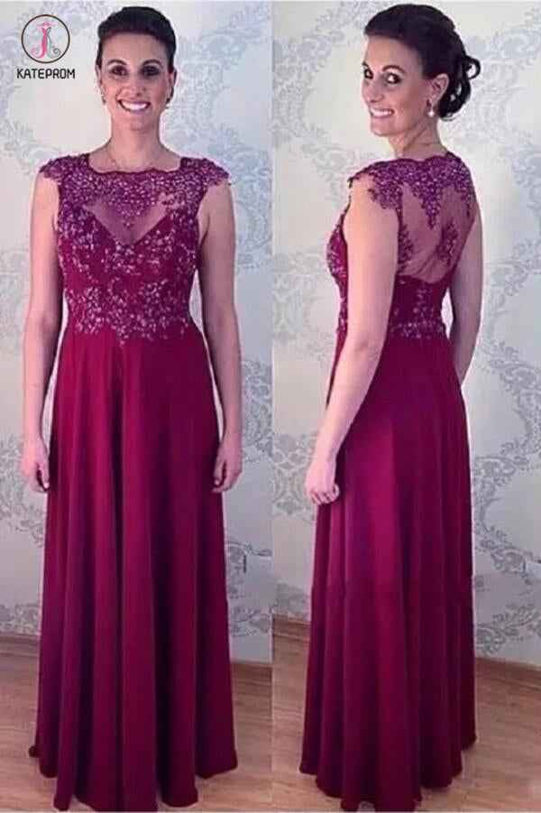 Elegant A Line Long Appliqued Mother Of The Bride Dresses Floor Length Evening Dress KPM0007