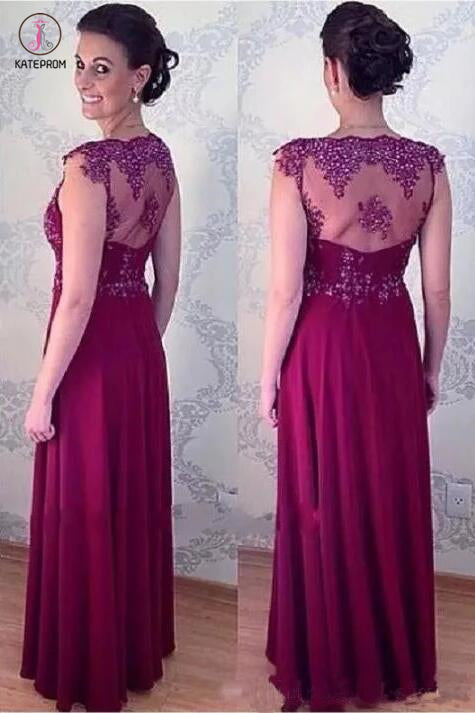 Elegant A Line Long Appliqued Mother Of The Bride Dresses Floor Length Evening Dress KPM0007