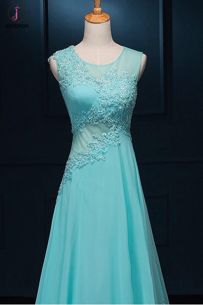 Long Lace Beaded Chiffon Modest Empire Prom Dresses KPP0067