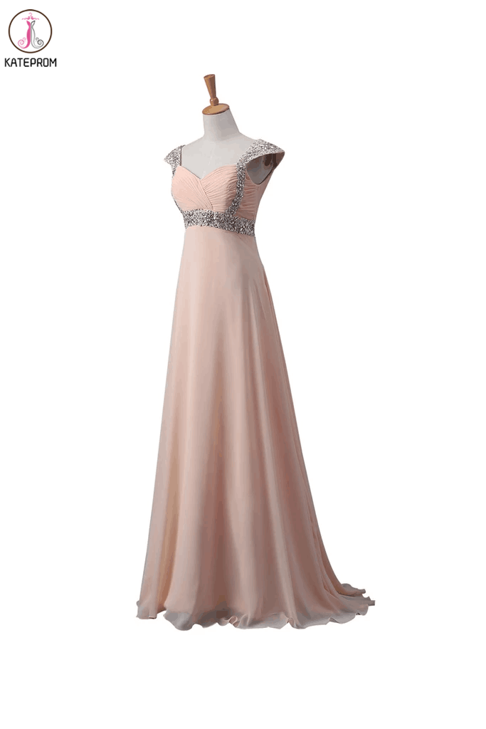 Blush Pink Chiffon Beaded Long Prom\Evening Dresses KPP0008