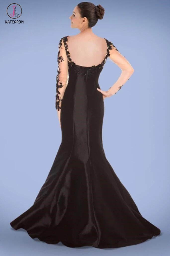 Black Long Sleeves Lace Mermaid Sheath Prom Dresses KPP0055