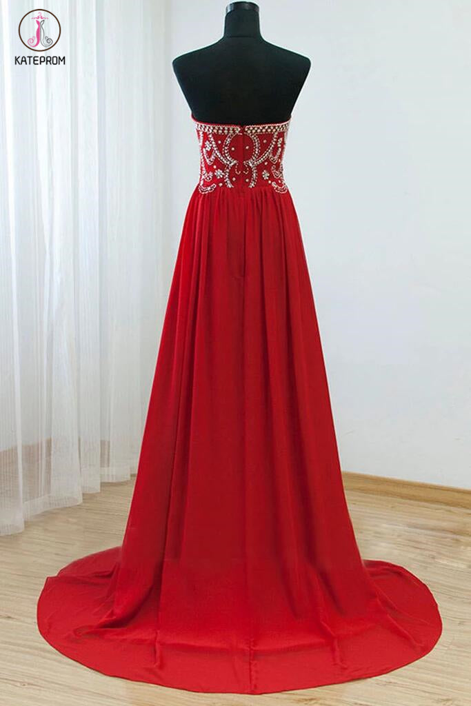 Empire Waist Red Backless Sexy Long Prom Evening Dress KPP0060