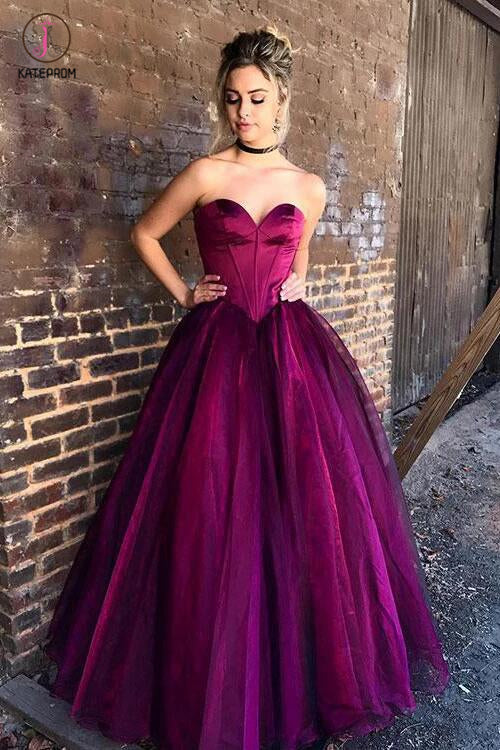Stylish Magenta Sweetheart Floor-length Tulle Prom Dresses,Long Formal Gown KPP0273