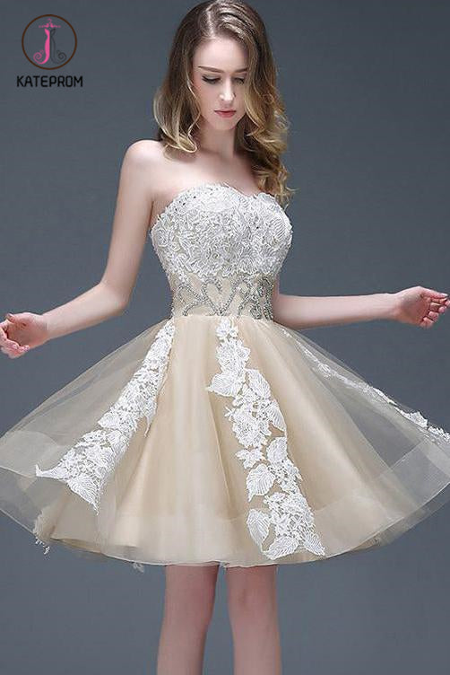 Strapless Sweetheart Appliqued Homecoming Dress with Beading Waist,Elegant Prom Dresses KPH0209