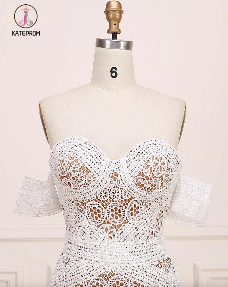 Long Sweetheart Neck Lace Bridal Dress Beach Wedding Dresses, Boho Bridal Dress KPW0459