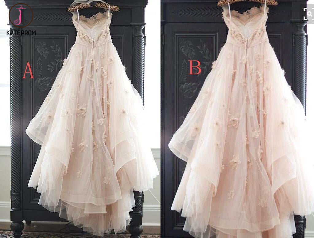 Appliqued Tulle Wedding Gowns,Princess Wedding Dress With Flowers,A-line Wedding Dress KPW0037