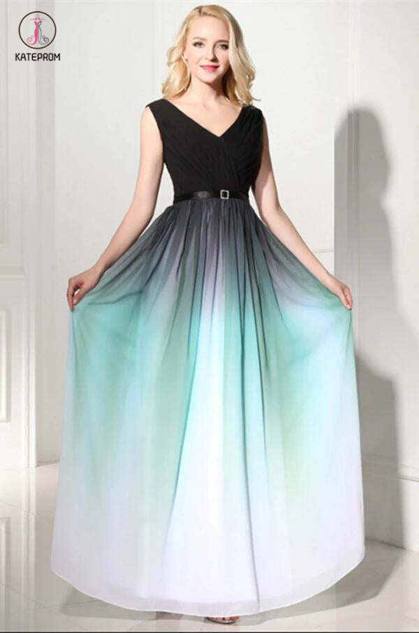 Newest Ombre V-Neck Long Prom Dress Evening Dress KPP0104