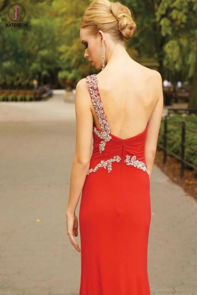 One Shoulder Red Long Prom Dress Evening Dress KPP0084