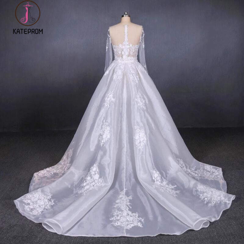 Gorgeous Long Sleeves Sweetheart Wedding Dress, White Bridal Dresses with Applique KPW0471
