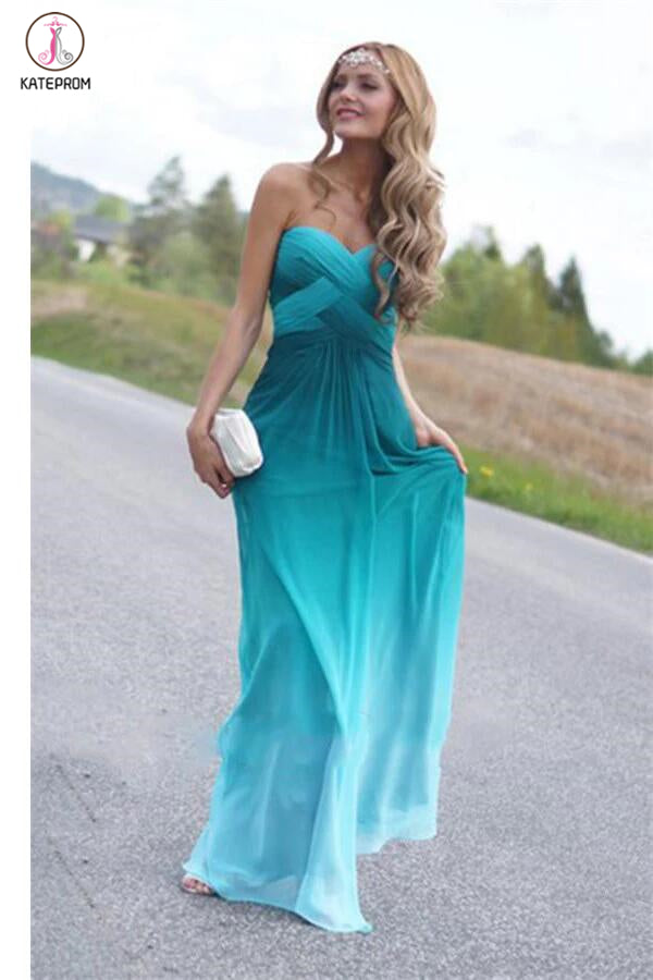 Real Beauty Peacock Green Gradient Ombre Chiffon Prom Dresses KPP0019