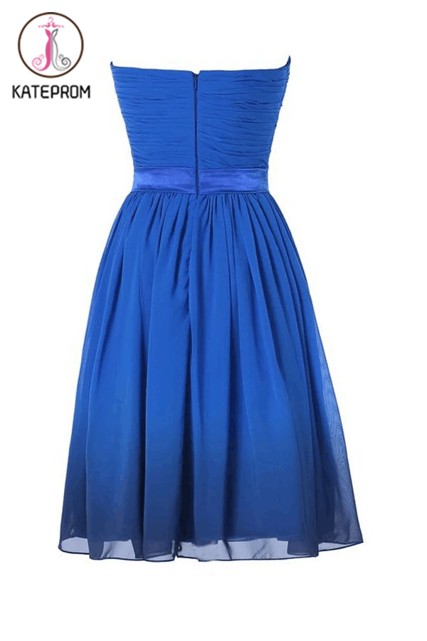 Royal Blue Chiffon Strapless Prom Dress Homecoming Dress KPH0092