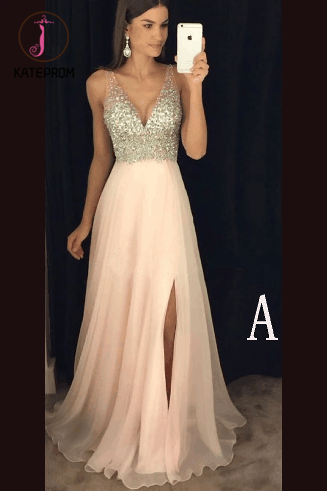 Sexy V Neckline Prom Dress with Slit,Formal Dress,Graduation Dresses,Formal Dress For Teens KPP0158