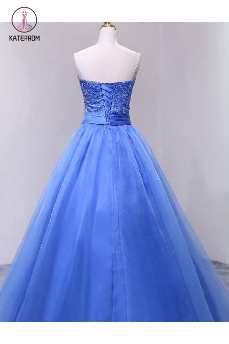 Puffy Sweetheart Organza Floor Length Prom Dress with Beading, Strapless Evening Dress KPP0557