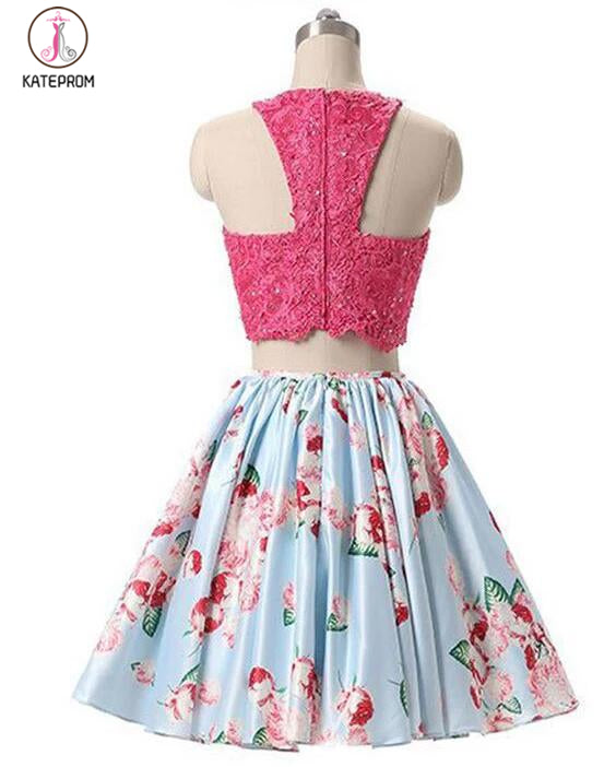 New Arrival Two Piece Round Neck Homecoming Dresses,Light Blue Short Prom Gown KPH0114