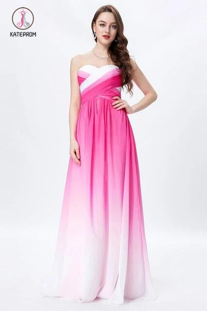 Hot Pink Ombre A-line Sweetheart Strapless Chiffon Floor Length Bridesmaid Dress KPB0089