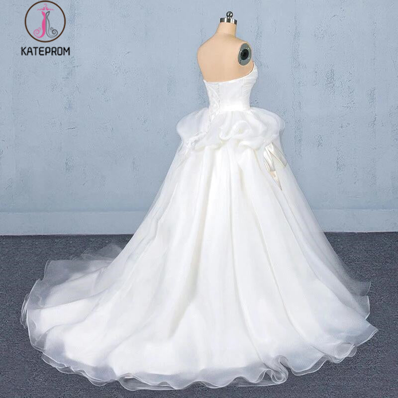 Ball Gown Sweetheart Tulle Ivory Wedding Dress, Gorgeous Sweep Train Bridal Dresses KPW0492