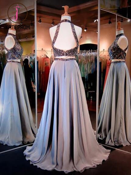 Two Pieces A-line Sparkle High Neck Beading Long Prom/Evening Dress KPP0128