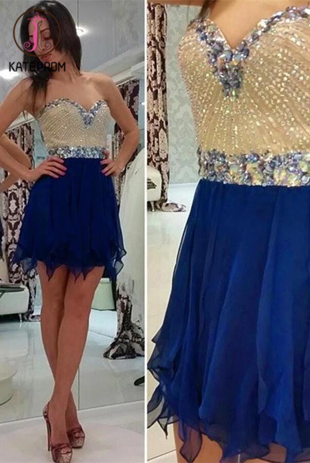 V-neck Chiffon Beading Mini Prom Dress Homecoming Dresses KPH0065