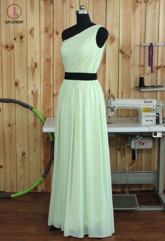 Bridesmaid Dresses With Sash,One Shoulder Chiffon Bridesmaid Dress,Maid of Honor Dress KPB0037