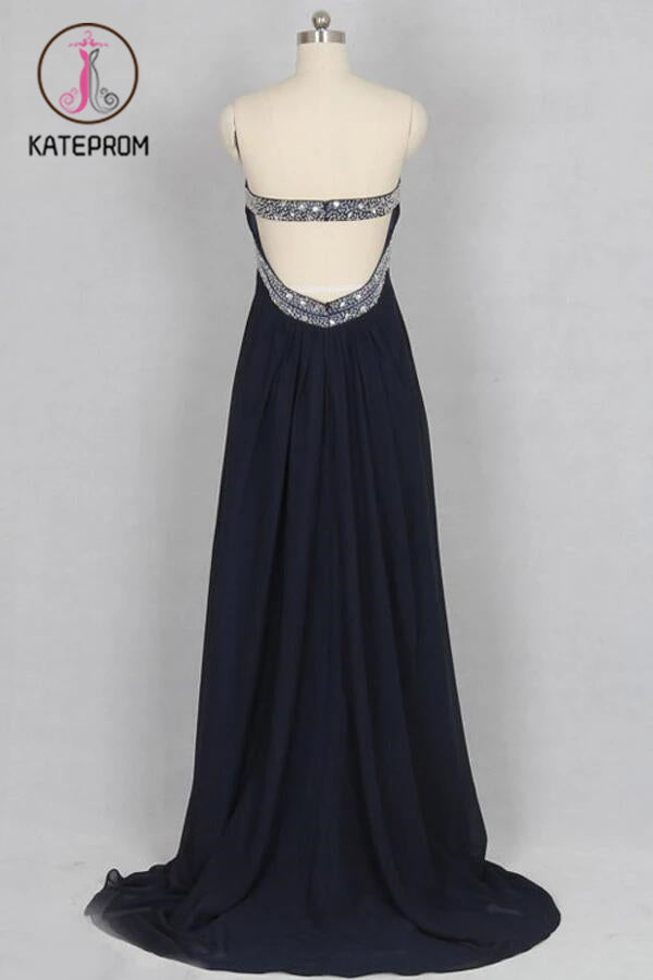 Sweetheart Chiffon Crystals Black Long Prom/Party Dress KPP0123