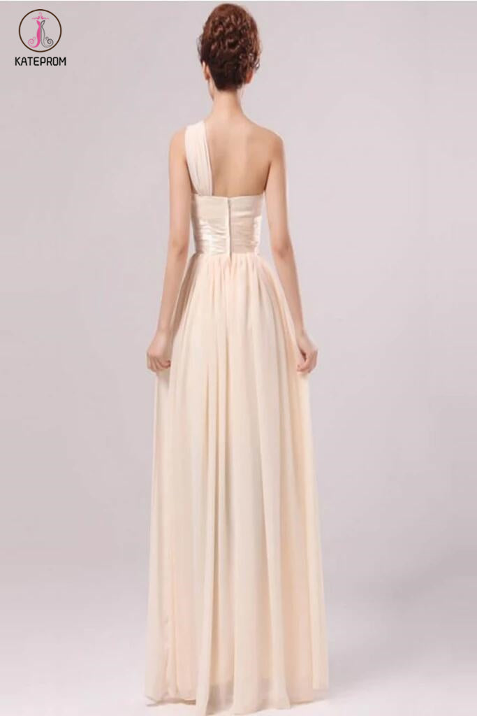 Pearl Pink Chiffon One Shoulder Empire Long Prom Dresses KPP0056