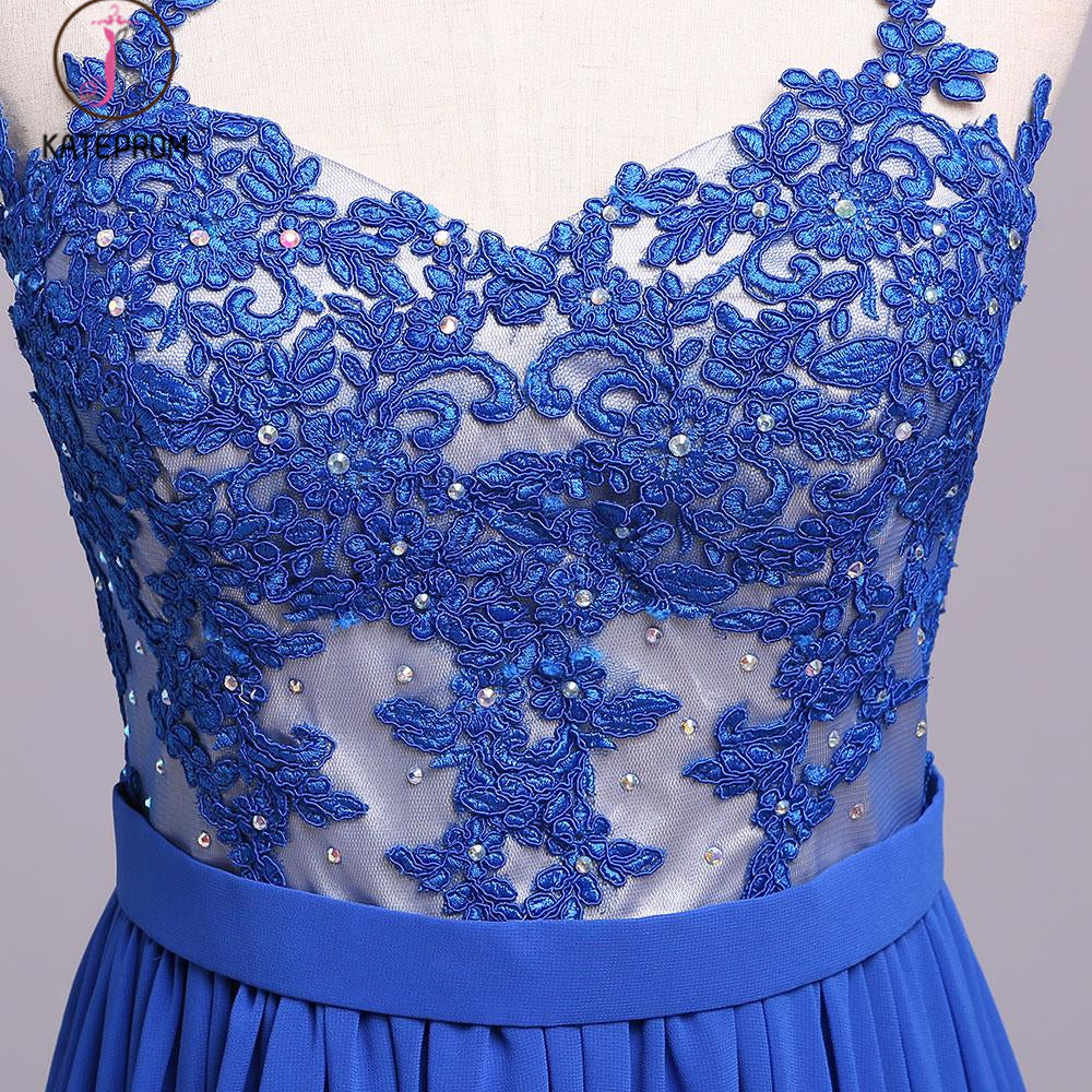 Elegant Strapless Chiffon Evening Dress with Lace Appliques, Long Prom Dress KPP0575