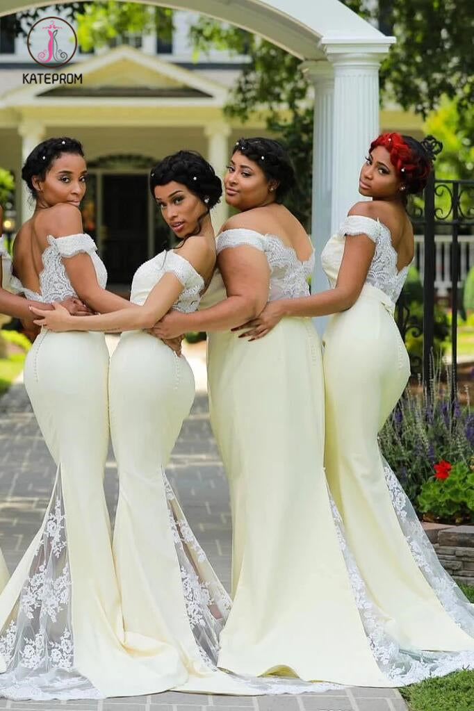 Long Off Shoulder Lace Bridesmaid Dress, Sexy Mermaid Bridesmaid Dress KPB0150