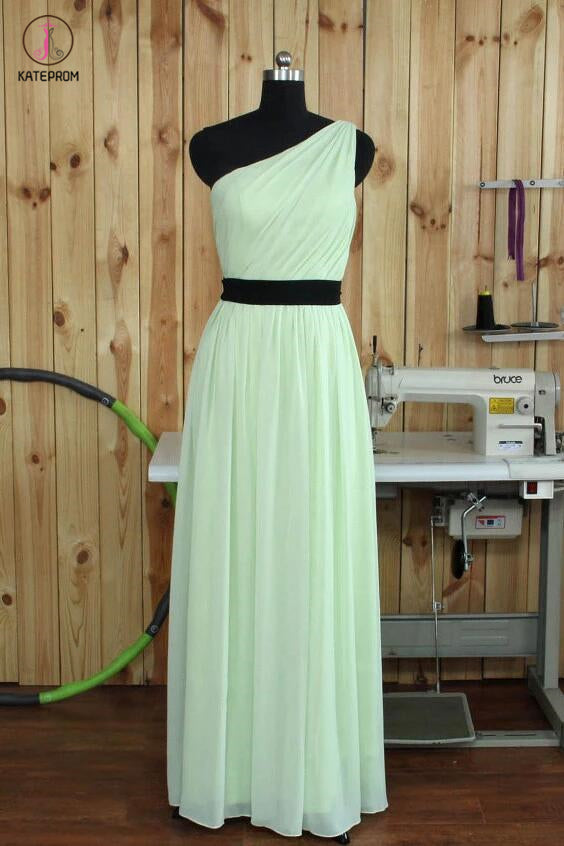 Bridesmaid Dresses With Sash,One Shoulder Chiffon Bridesmaid Dress,Maid of Honor Dress KPB0037