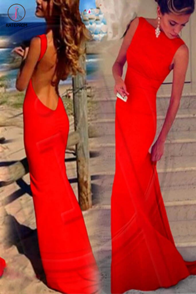 Backless Sheath Long Prom Dress Evening Dress, Sexy Sleeveless Formal Gown KPP0088