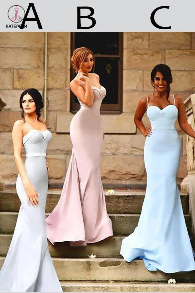 Sexy Spaghetti Straps Trumpet Sweetheart Sweep Train Ruffles Hot Bridesmaid Dresses KPB0057