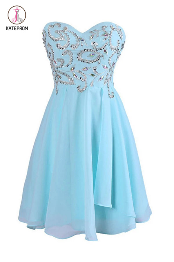 Sweetheart Chiffon Blue Short Homecoming/Prom Dresses With Beading KPH0133