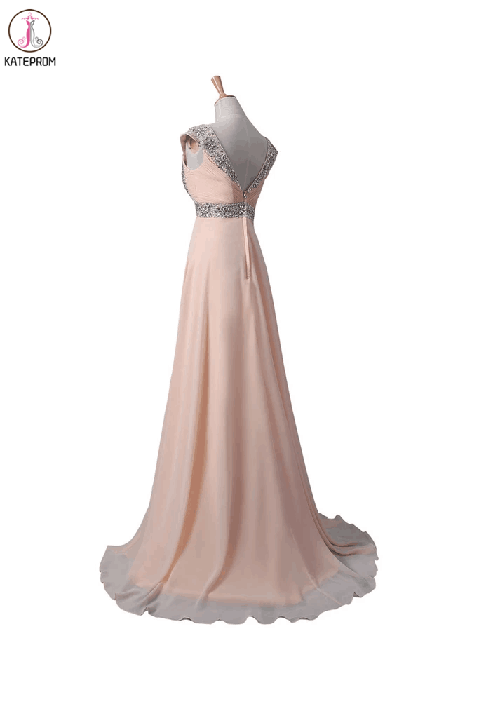 Blush Pink Chiffon Beaded Long Prom\Evening Dresses KPP0008